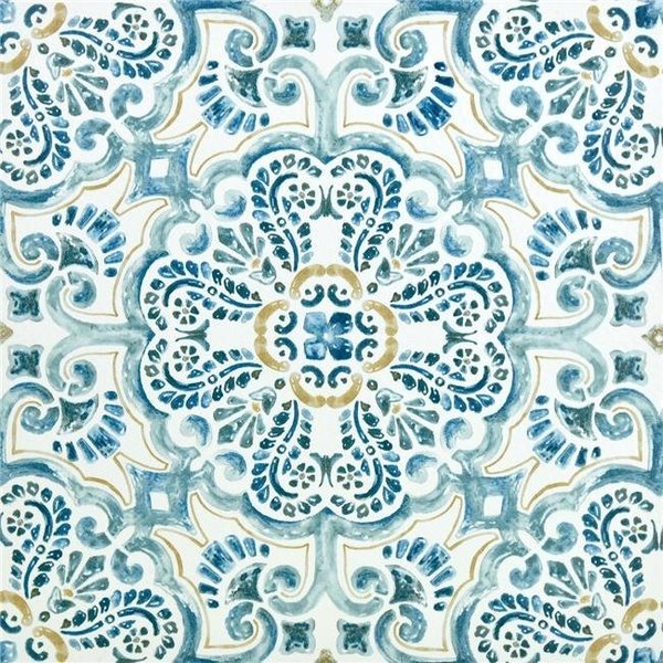 Floorpops FloorPops FP2477 Fontaine Peel & Stick Floor Tiles - Blue; Tan & White FP2477